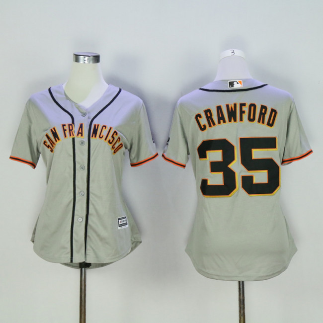 Women San Francisco Giants 35 Brandon Crawford Baseball Jersey Gray