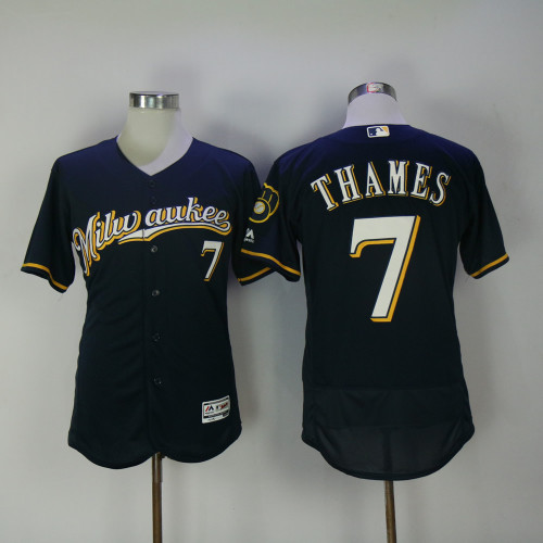 Milwaukee Brewers 7 Eric Thames Flexbase Baseball Jersey Navy Blue