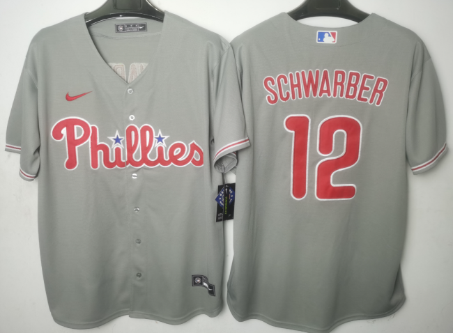 Nike Philadelphia Phillie 12 Kyle Schwarber Baseball Jersey Gray