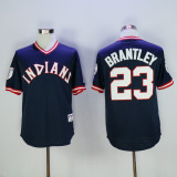 Cleveland indians 23 Michael Brantley Baseball Jersey Navy Blue Retro