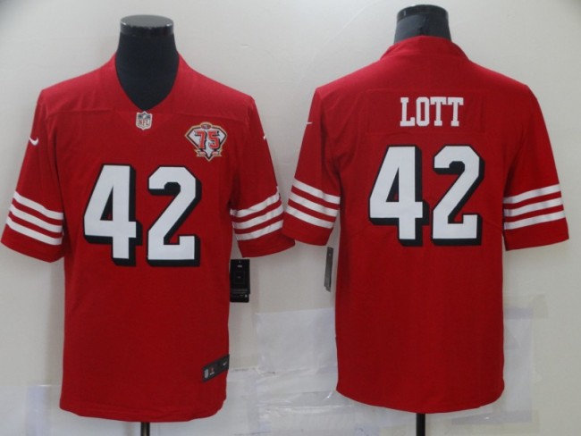 San Francisco 49ers 42 Ronnie Lott Football Jersey Legend Red