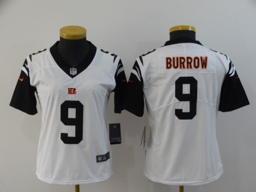 Women Cincinnati Bengals 9 Joe Burrow Football Jersey Legend White