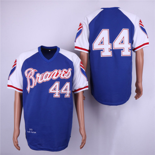 Atlanta Braves 44 Hank Aaron Baseball Jersey Blue Retro