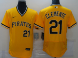 Nike Pittsburgh Pirates 21 Roberto Clemente Flexbase Baseball Jersey Yellow