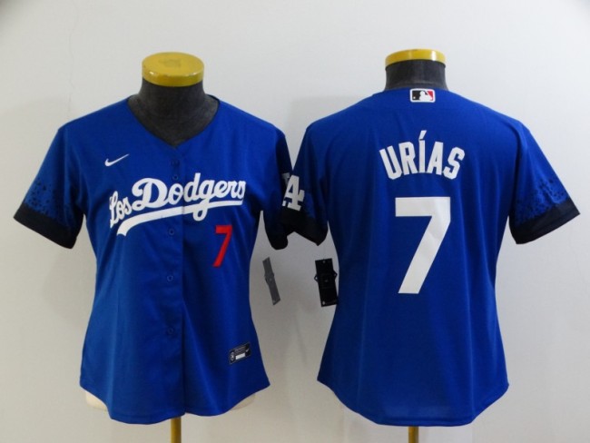Women Nike Los Angeles Dodgers 7 Julio Urias Baseball Jersey Blue City Edition