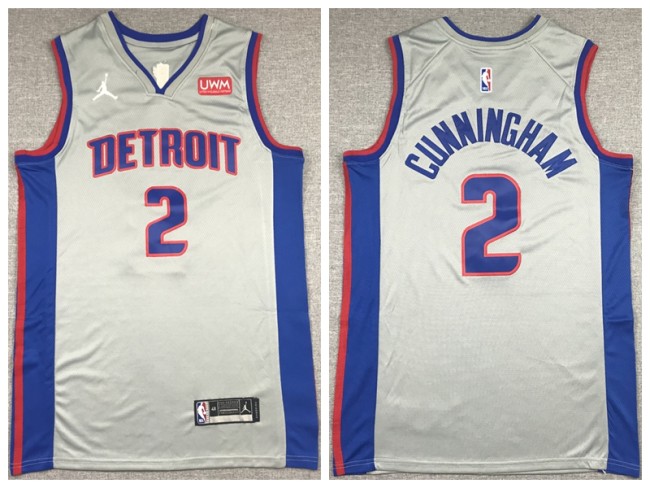 Jordan Detroit Pistons 2 Cade Cunningham Basketball Jersey Gray