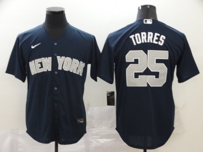 Nike New York Yankees 25 Gleyber Torrese Baseball Jersey Navy Blue Fan