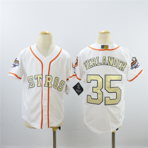 Youth Houston Astros 35 Justin Verlander Baseball Jersey Fans White Golden word