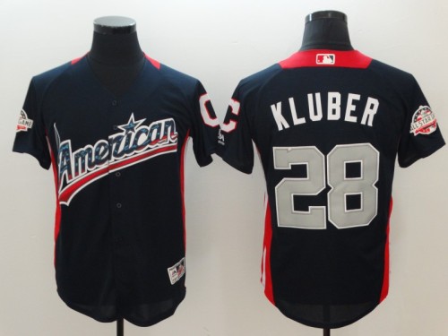 2018 all star Cleveland indians 28 Corey Kluber Baseball Jersey Navy Blue