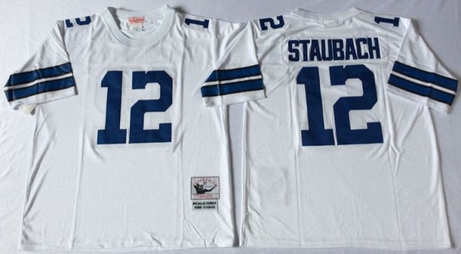 Dallas Cowboys 12 Roger Staubach Football Jersey White Retro