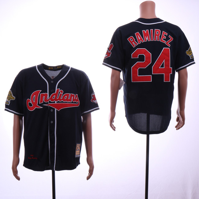 Cleveland indians 24 Jose Ramirez Baseball Jersey Navy Blue Retro