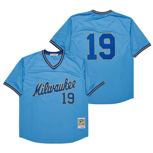 Milwaukee Brewers 19 Robin Yount Baseball Jersey Blue Retro