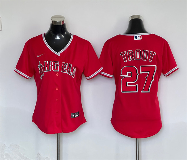 Women Nike Los Angeles Angeles 27 Mike Trout Baseball Jersey Red