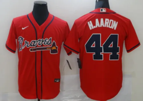 Nike Atlanta Braves 44 Hank Aaron Baseball Jersey Red