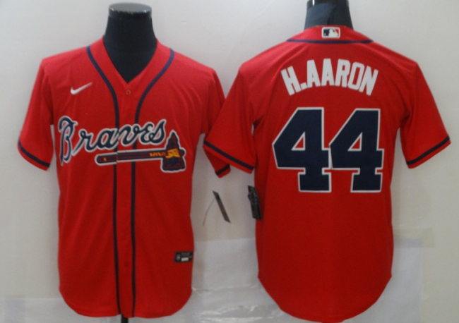 Nike Atlanta Braves 44 Hank Aaron Baseball Jersey Red