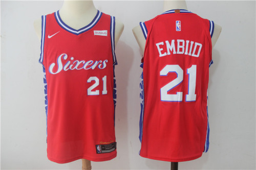 Nike Philadelphia 76ers 21 Joel Embiid Basketball Jersey Red Player Edition