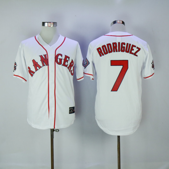 Texas Rangers 7 Ivan Rodriguez Baseball Jersey White Fan version Retro