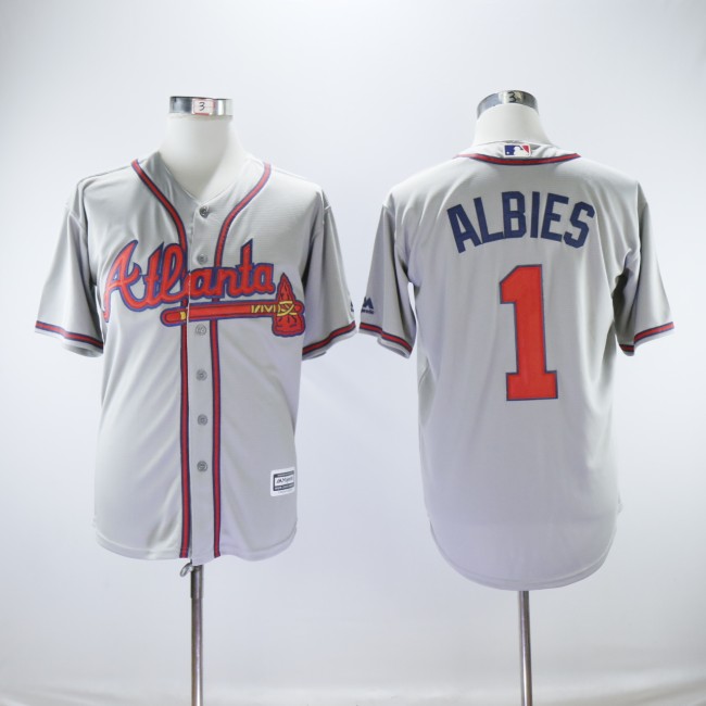 Atlanta Braves 1 Ozzie Albies Baseball Jersey Gray Fans