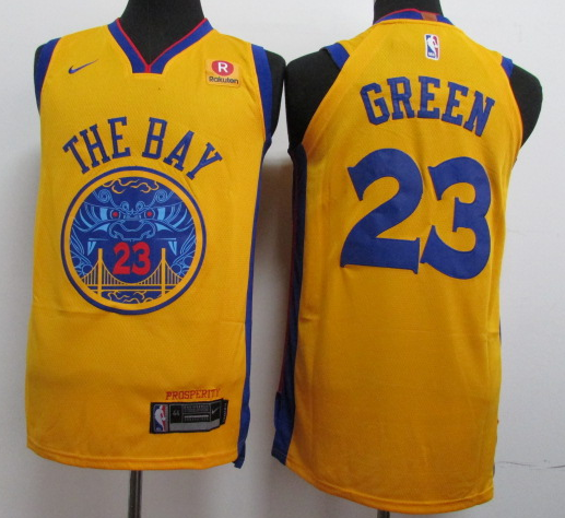 Nike Golden State Warrior 23 Draymond Green Basketball Jersey Yellow City Edition Player Edition