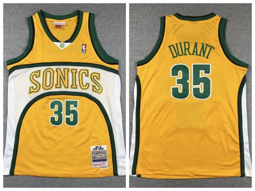 Youth Seattle Super Sonics 35 Kevin Durant Basketball Jersey Yellow Retro