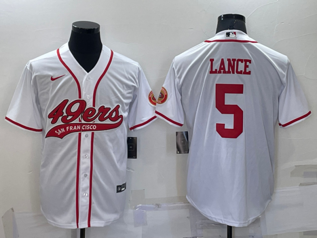 San Francisco 49ers 5 Trey Lance Baseball Jersey White