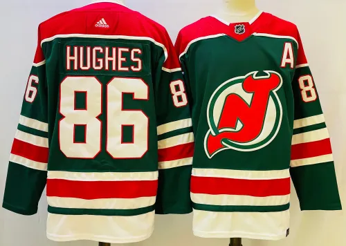 Adidas New Jersey Devils 86 Jack Hughes Ice Hockey Jersey Green