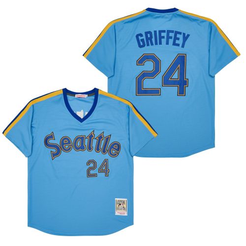 Seattle Mariners 24 Ken Griffey Baseball Jersey Blue Retro