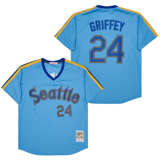 Seattle Mariners 24 Ken Griffey Baseball Jersey Blue Retro