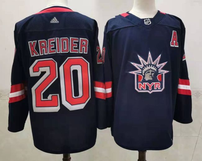 Adidas New York Rangers 20 Chris Kreider Ice Hockey Jersey Navy Blue