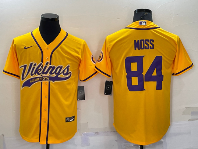 Minnesota Vikings 84 Randy Moss Baseball Jersey Legend Yellow