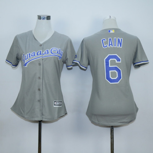 Women Kansas City Royals 6 Lorenzo Cain Baseball Jersey Gray