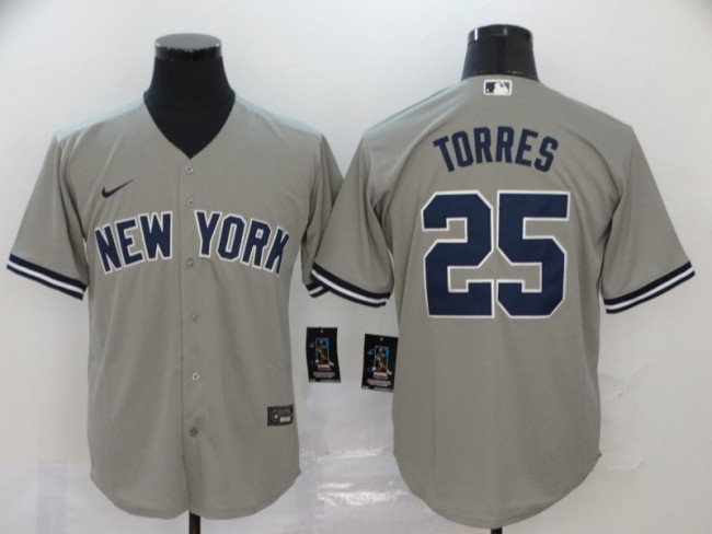 Nike New York Yankees 25 Gleyber Torrese Baseball Jersey Gray Fan