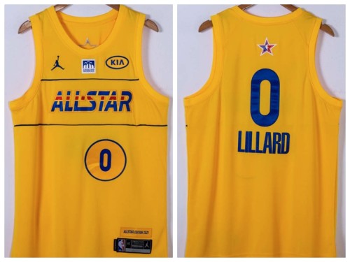 All star Jordan Portland Trail Blaze 0 Damian Lillard Basketball Jersey Yellow
