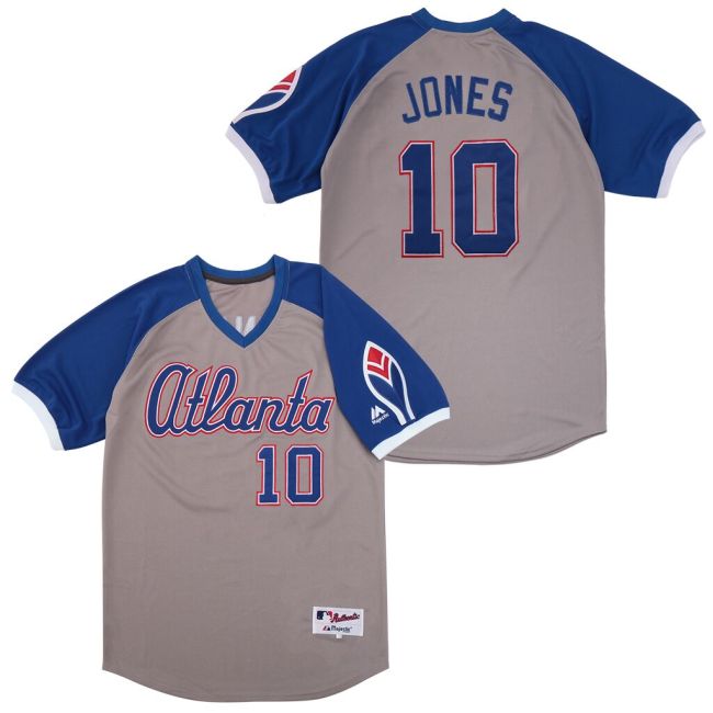 Atlanta Braves 10 Chipper Jones Baseball Jersey Gray Retro