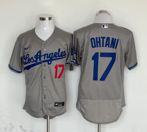 Nike Los Angeles Dodgers 17 Shohei Ohtani Flexbase Baseball Jersey Gray