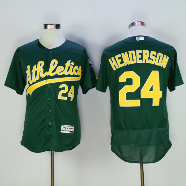 Oakland Athletics 24 Rickey Henderson Flexbase Baseball Jersey Green