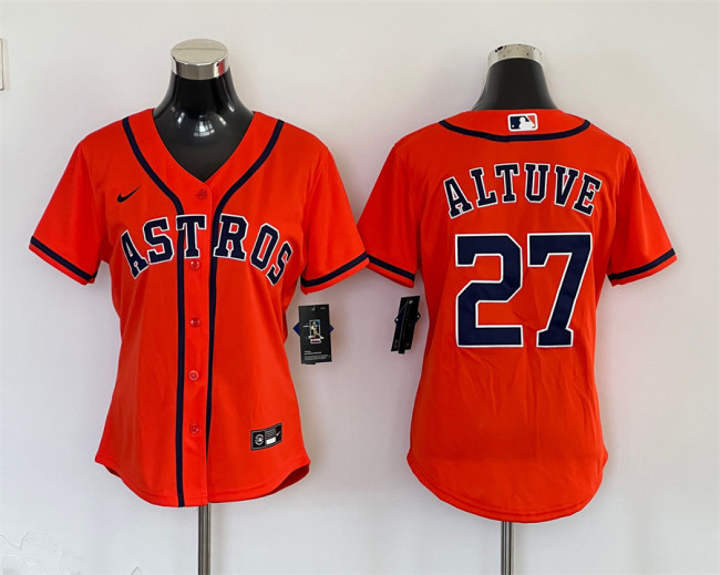 Women Nike Houston Astros 27 Jose Altuve Baseball Jersey Orange
