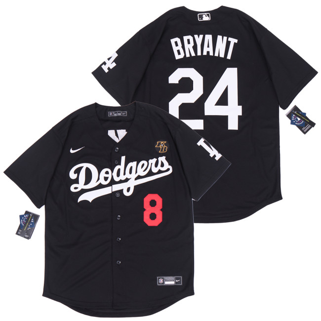 Nike Los Angeles Dodgers 8 and 24  Kobe Bryant  Baseball Jersey Black Fan