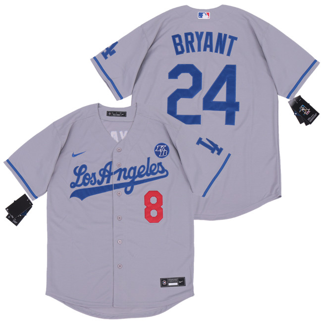 Nike Los Angeles Dodgers 8 and 24  Kobe Bryant  Baseball Jersey Gray Fan