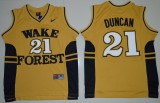 Wake Forest Demon Deacons 21 Tim Duncan College Basketball Jersey Gold