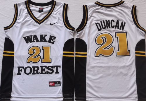 Wake Forest Demon Deacons 21 Tim Duncan College Basketball Jersey White