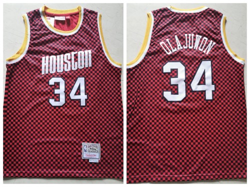 Houston Rockets 34 Hakeem Olajuwon Basketball Jersey Red Retro