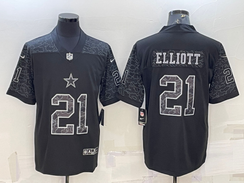 Dallas Cowboys 21 Ezekiel Elliott Football Jersey Black Reflector