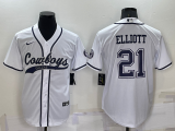Dallas Cowboys 21 Ezekiel Elliott Baseball Jersey White