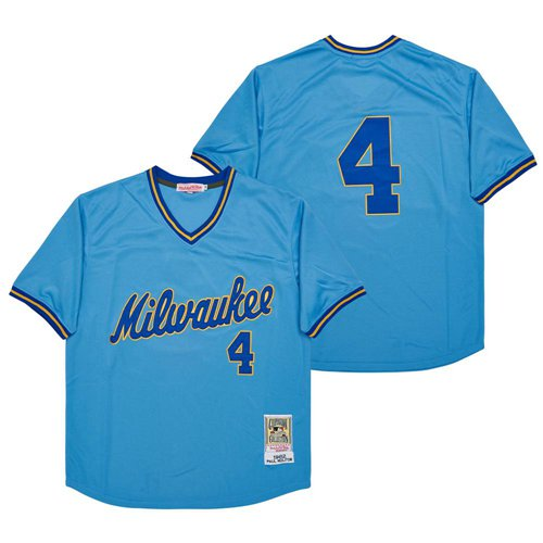 Milwaukee Brewers 4 Paul Molitor Baseball Jersey Blue Retro