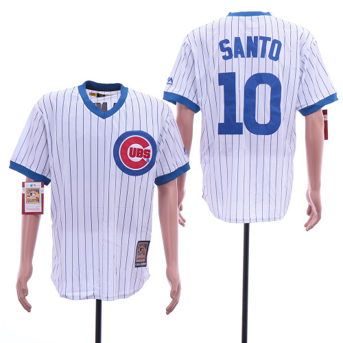 Chicago Cubs 10 Ron Santo Baseball Jersey White sleeve head Retro