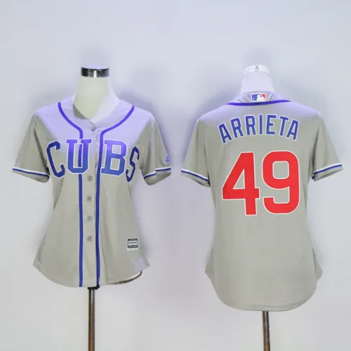 Women Chicago Cubs 49 Jake Arrieta Baseball Jersey Gray