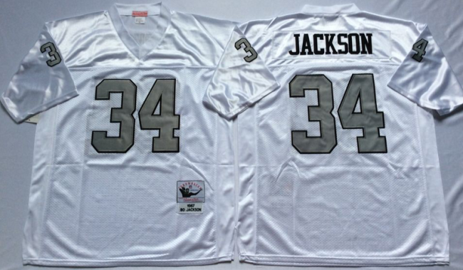 Oakland Raiders 34 Bo Jackson Football Jersey White Retro