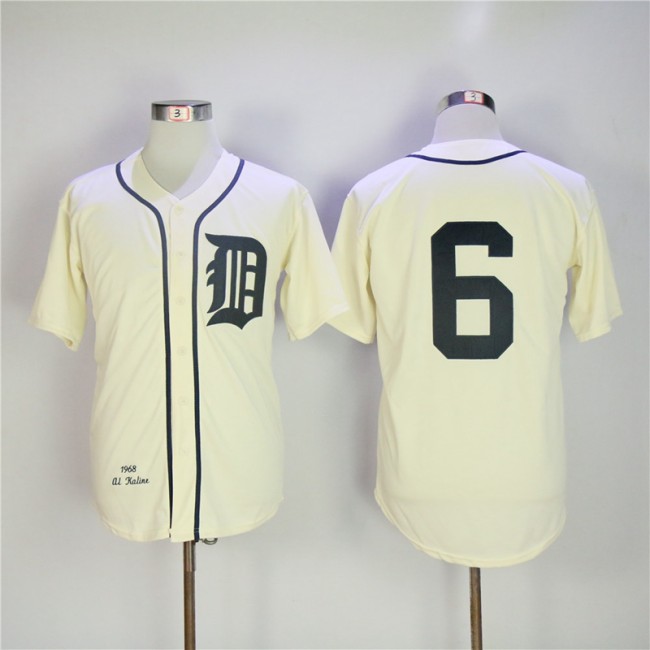 Detroit Tigers 6 Al Kaline Baseball Jersey Beige Retro