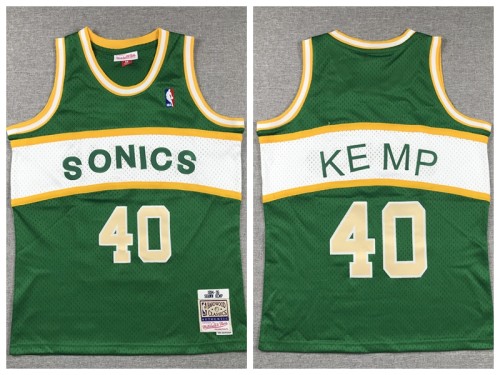 Youth Seattle Super Sonics 40 Shawn Kemp Basketball Jersey Green Retro